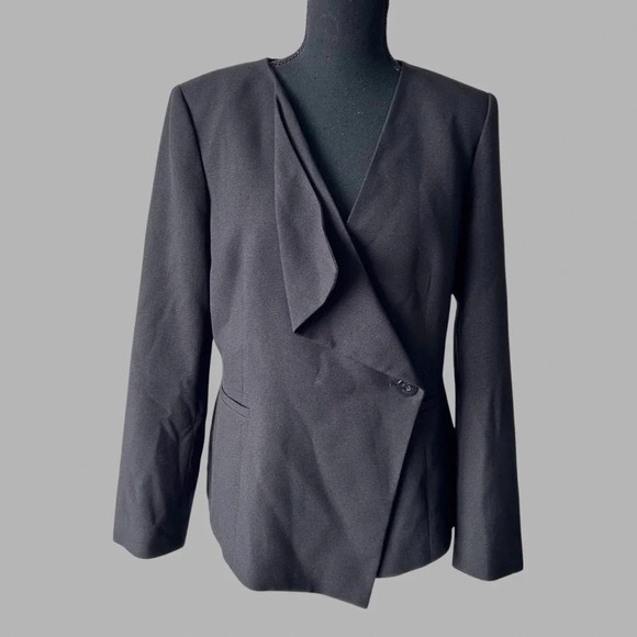 Tahari Black Ruffle Asymmetrical Blazer - Picture 1 of 16